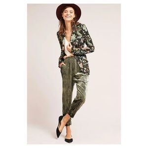 Anthropologie ett:twa Crushed Velvet Cropped Pants Olive Green XS